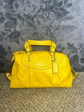 Coach Bright Yellow Leather Satchel with Top Handles